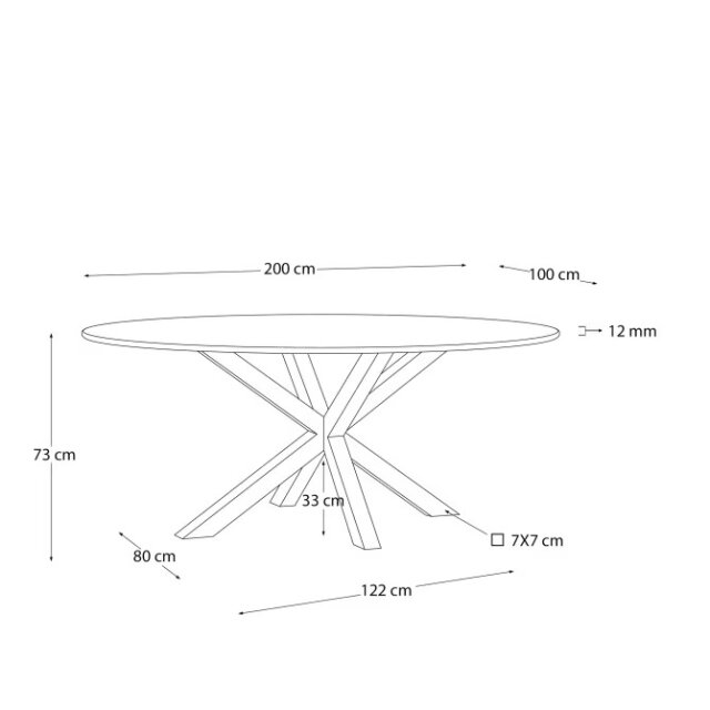 Stol Argo Oval Glass Black Steel Ø 200 x 100 cm