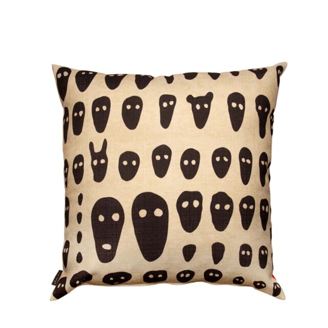 Faces on Red Cushion