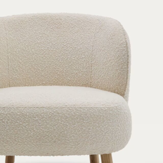 Fotelja Ulit White Boucle Wood Natural Finish