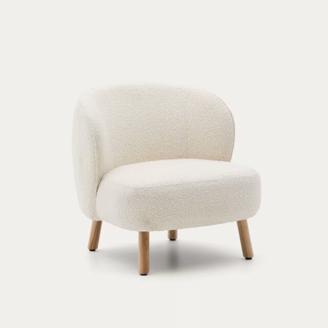 Fotelja Ulit White Boucle Wood Natural Finish