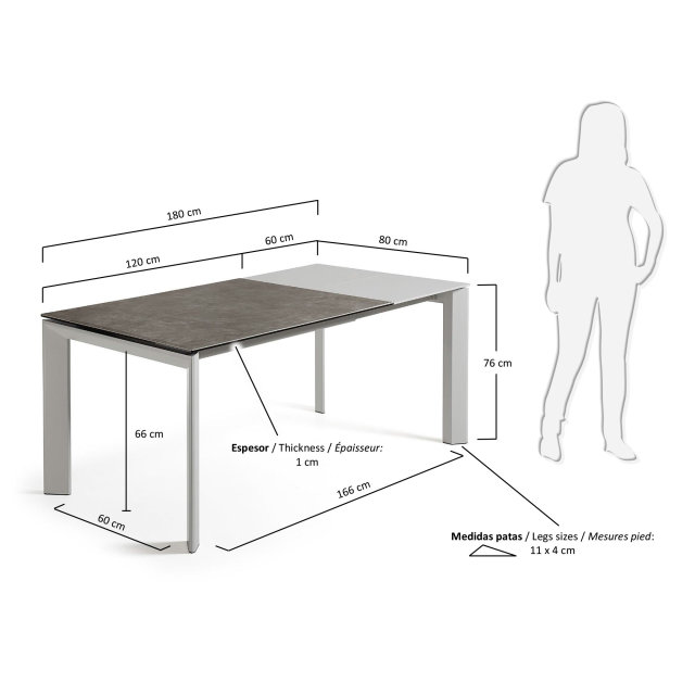 Produljivi stol Atta 120/180x80 cm Ceramic Brown/Grey