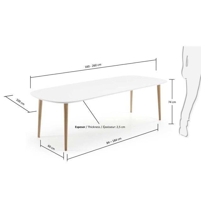 Produljivi stol Oqui White 160(260)x100 cm