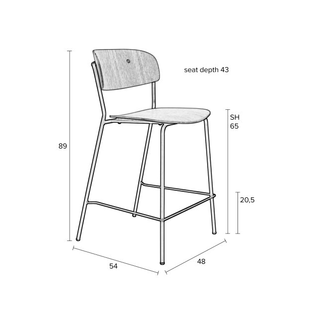 Barski stol Jolien Black/Wood 65cm