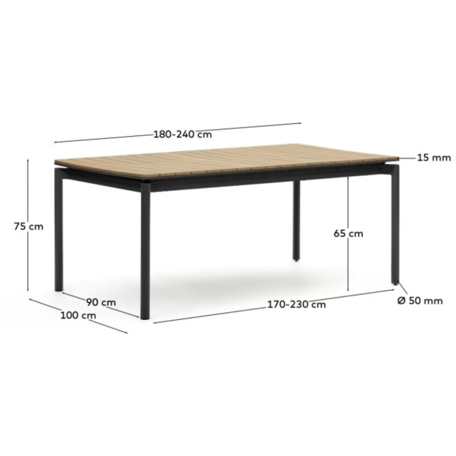 Produljivi stol Canyelles Black 180(240)x100 cm