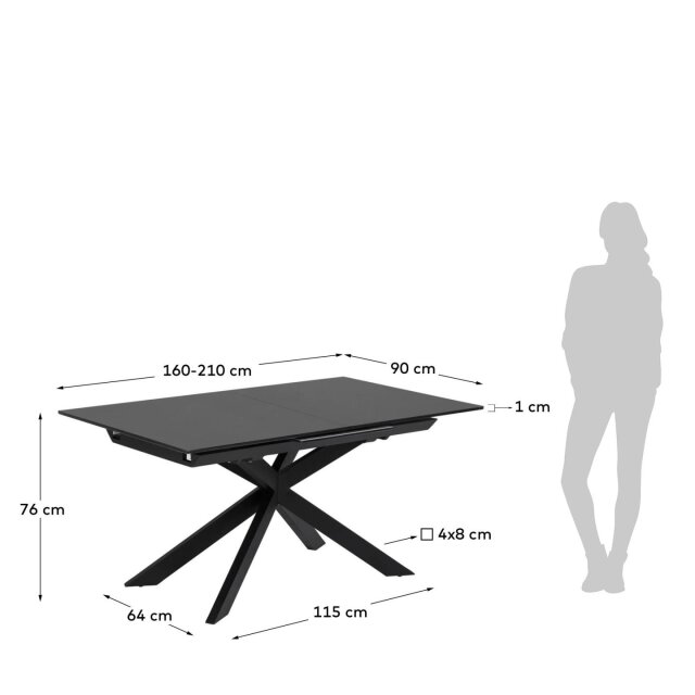 Produljivi stol Atminda Black 160 (210) x 90 cm